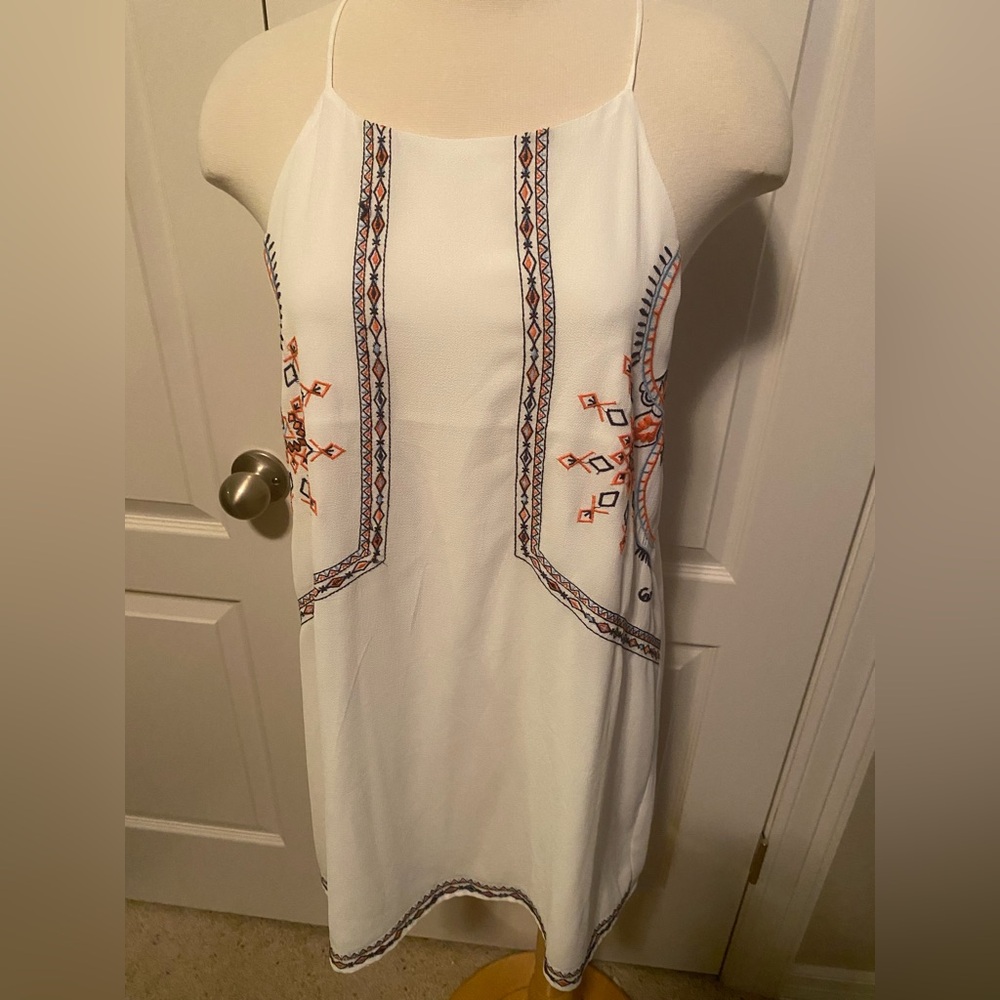 Blu Pepper Dress Spaghetti Straps White Blue Orange Sz M